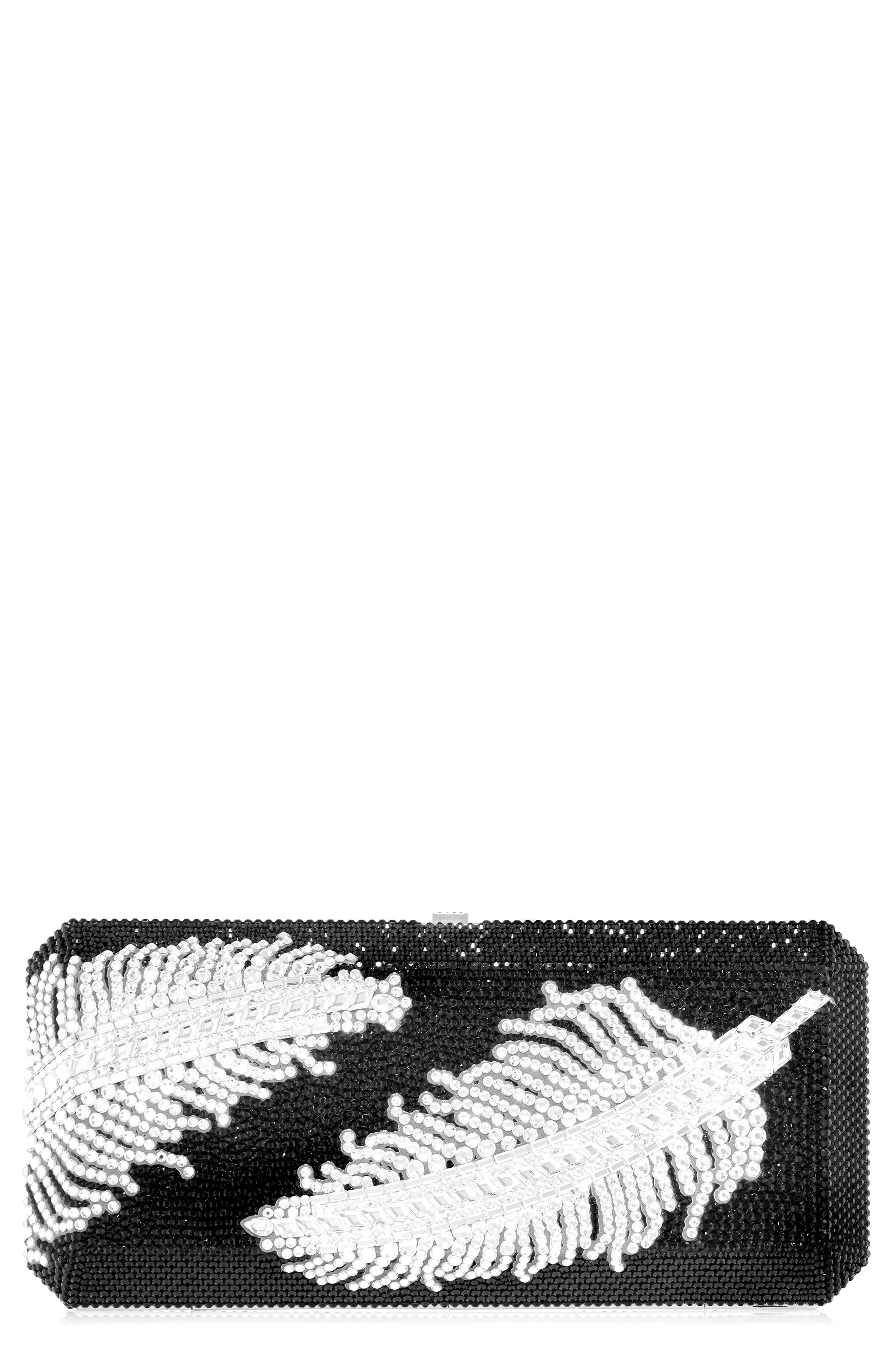Judith Leiber Couture Slim Feather Crystal Slide Clutch In Black