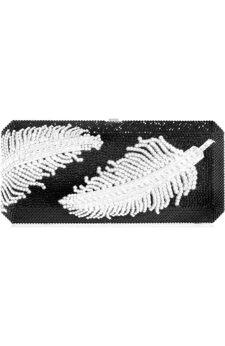 JUDITH LEIBER COUTURE Slim Feather Crystal Slide Clutch, Main, color, Silver Jet Multi