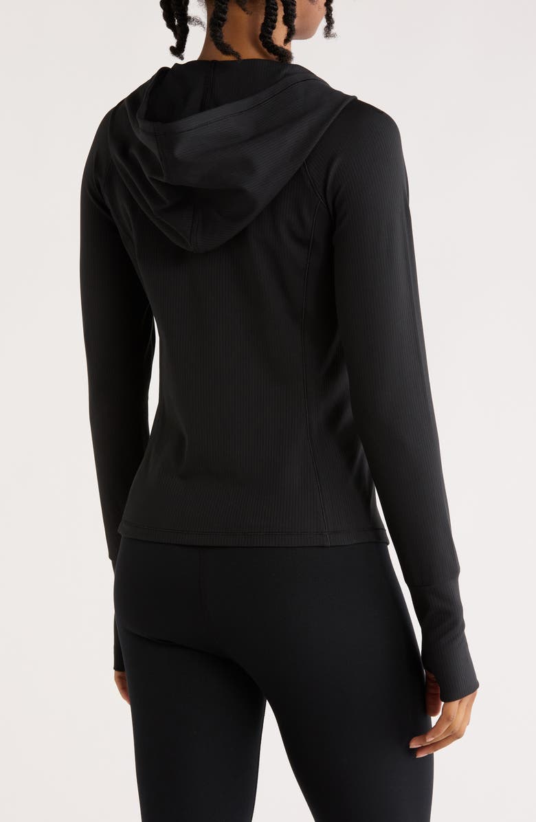 90 DEGREE BY REFLEX Felix Lux Ribbed Solara Full Zip Hoodie, Alternate, color, Black