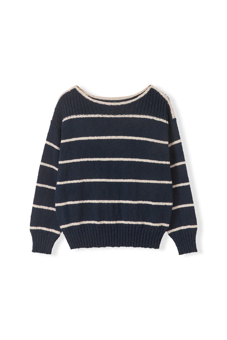 Stripe Boat Neck Sweater, Alternate, color, Navy / Ecru
