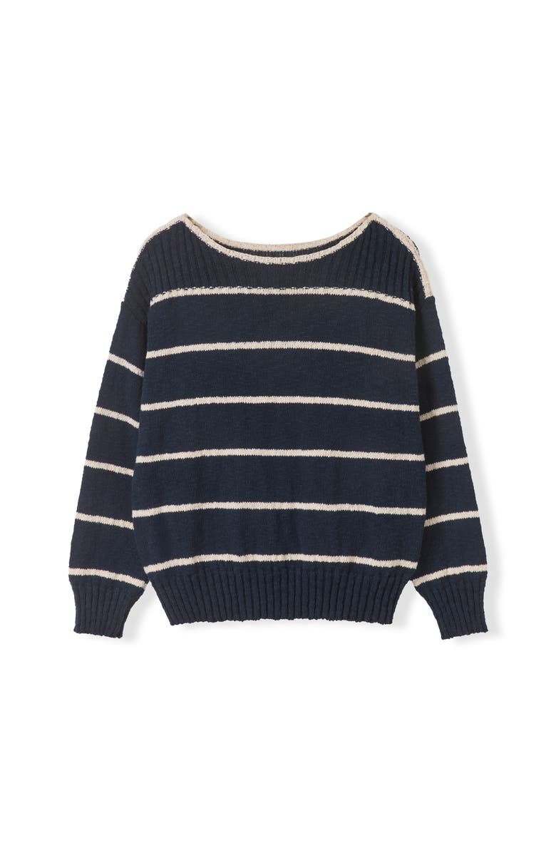 Celtic & Co. Stripe Boat Neck Sweater, Alternate, color, Navy / Ecru