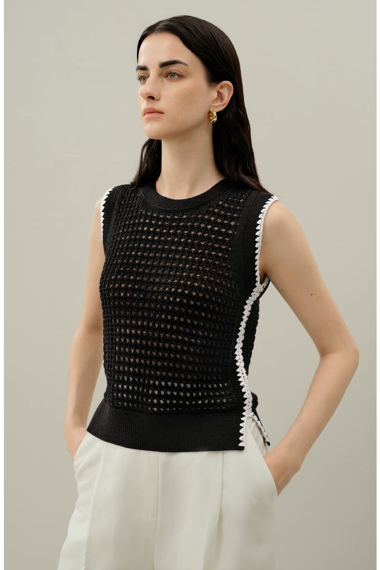 Women's Toscana Pointelle Embroidered Vest, Alternate, color, Black