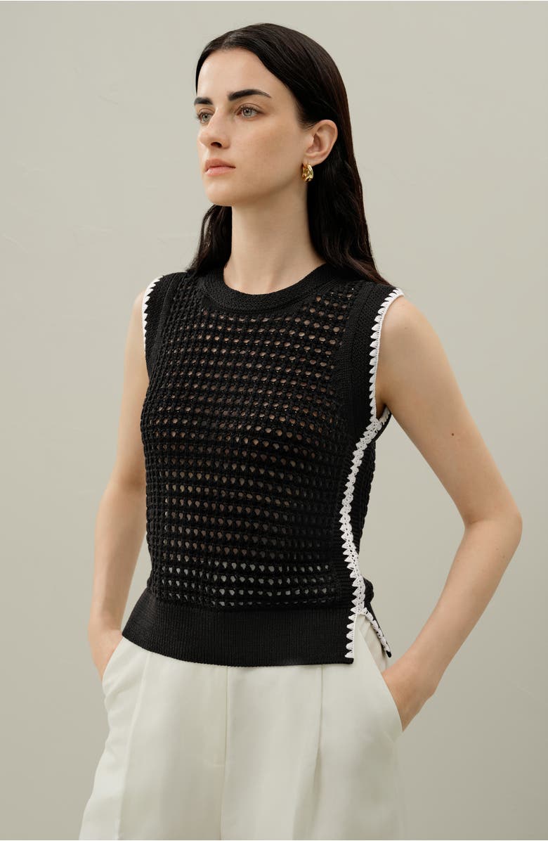 Lilysilk Toscana Pointelle Embroidered Vest, Alternate, color, Black