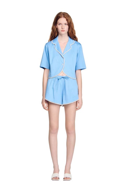 Beaded trim cotton shorts