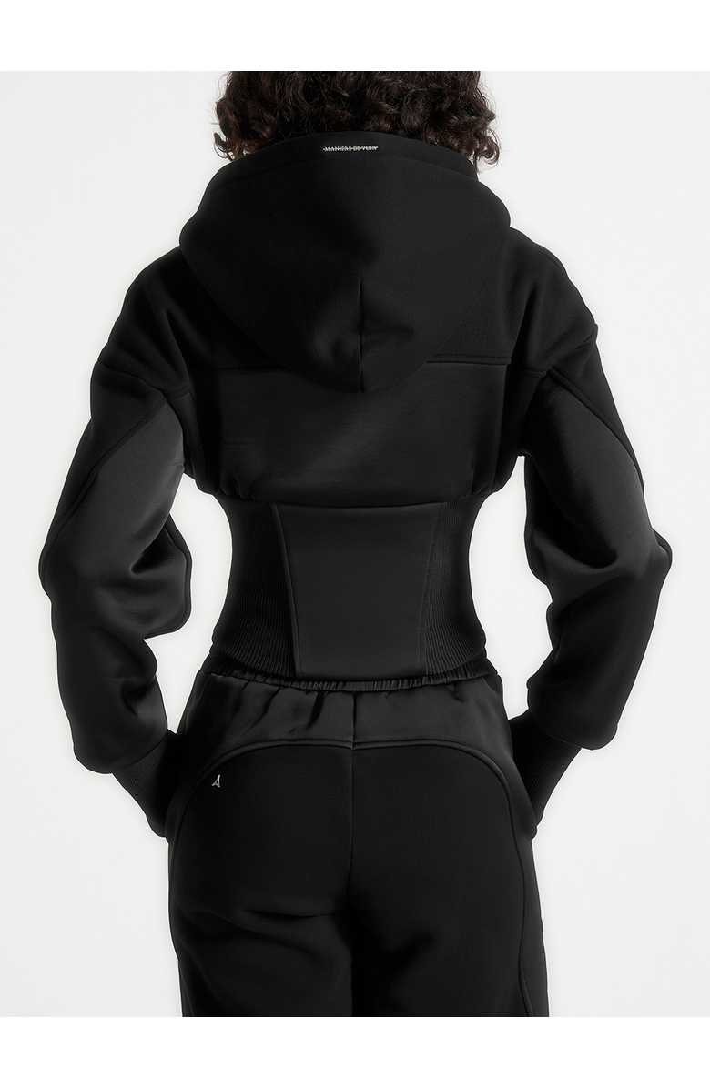 Manière De Voir Brune Corset Jersey And Satin Zip Hoodie, Alternate, color, Black