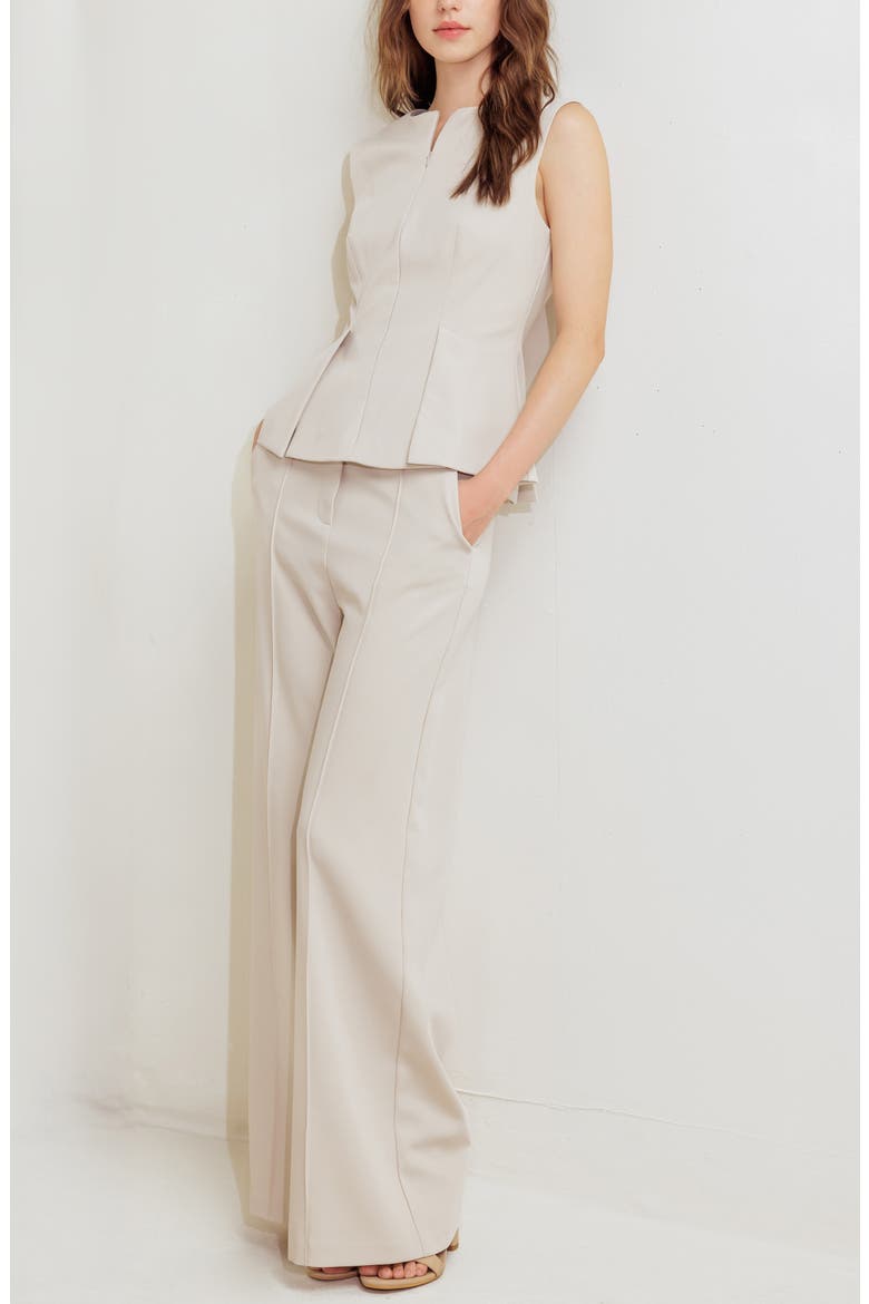 Pleated Peplum Sleeveless Top, Alternate, color, LIGHT BEIGE
