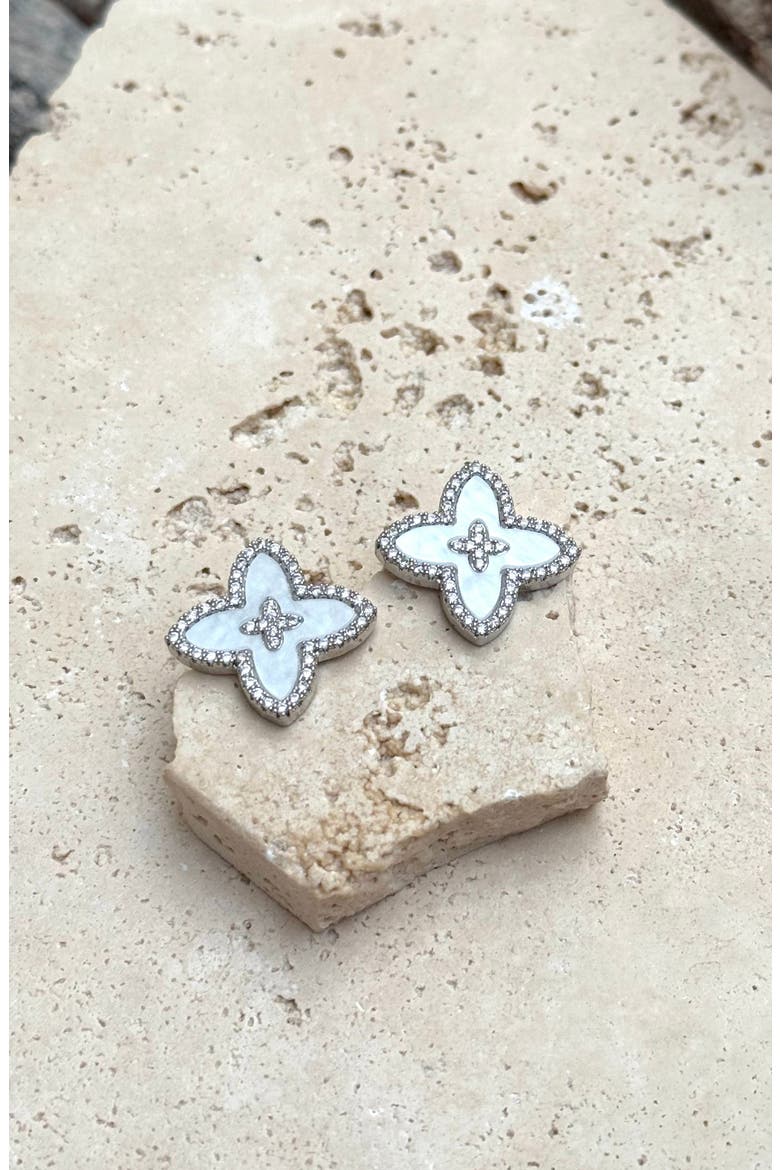Cubic Zirconia Flower Stud Earrings, Alternate, color, WHITE