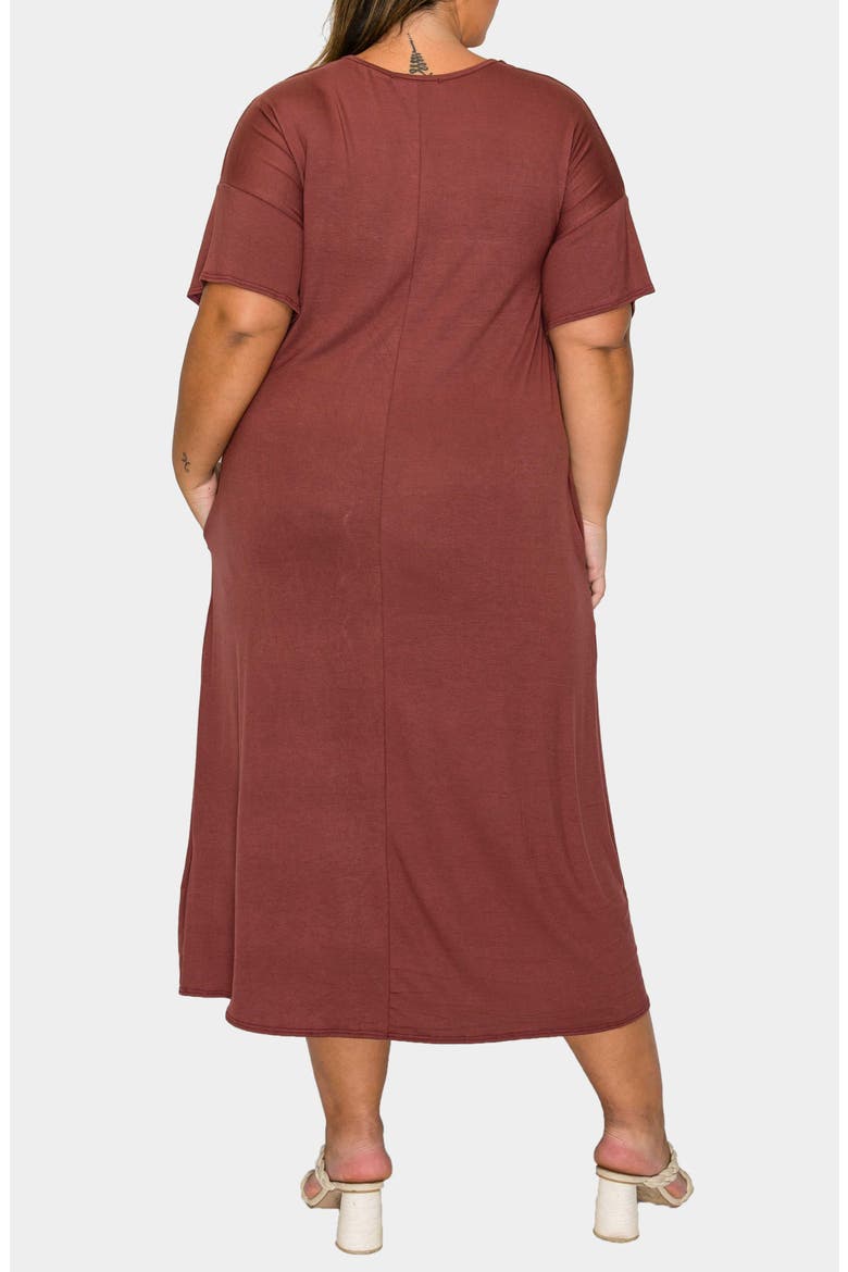 Olivia Short Sleeve Midi Dress, Alternate, color, LIGHT BROWN