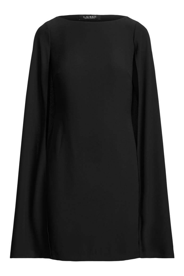 Capelet Cocktail Dress, Alternate, color, BLACK