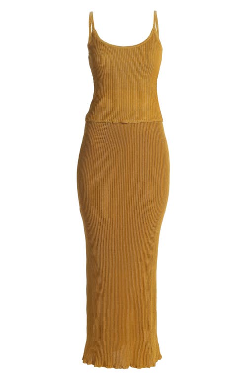 Jluxlabel Serena Metallic Rib Knit Camisole & Skirt Set In Yellow