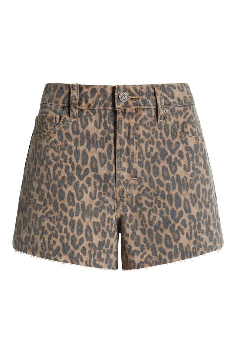 Cheetah Print Denim Cutoff Shorts, Alternate, color, KHAKI