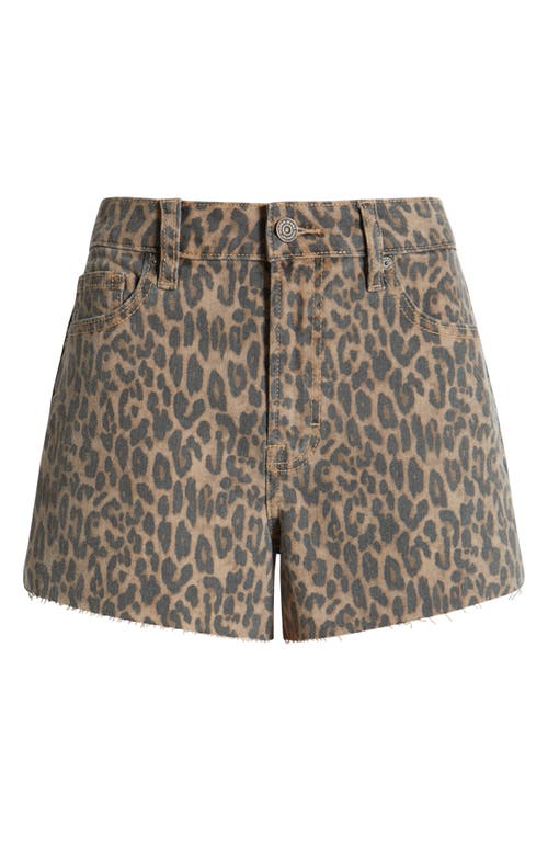 Hidden Jeans Cheetah Print Denim Cutoff Shorts In Khaki