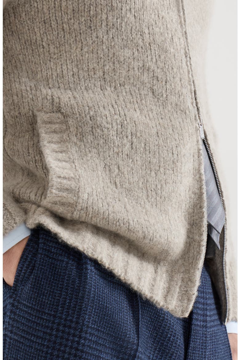 Cashmere and silk high-neck cardigan with zipper, Alternate, color, White