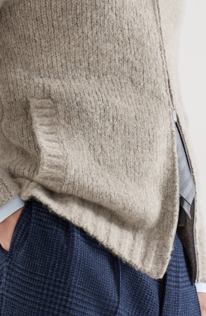 Brunello Cucinelli Cashmere and silk high-neck cardigan with zipper, Alternate, color, White