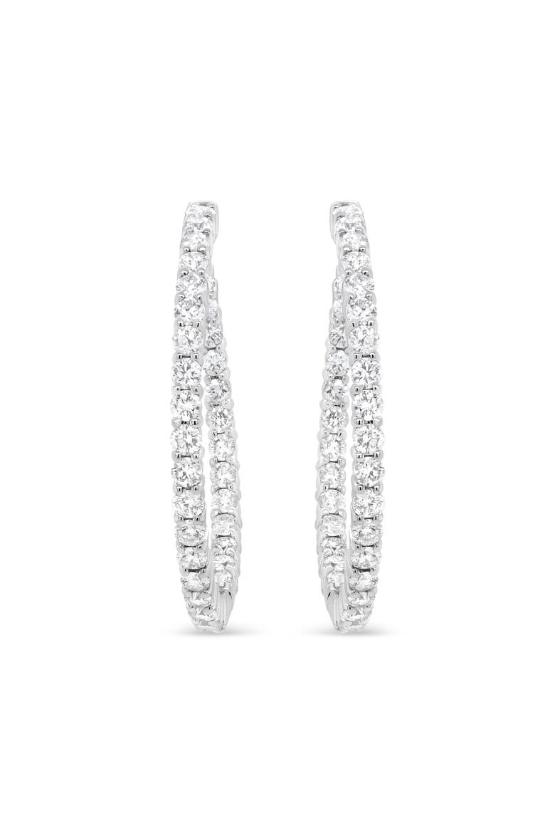 18K White Gold 3 5/8 Cttw Round Diamond Curved Inside-Outside Hoop Earrings, Alternate, color, White