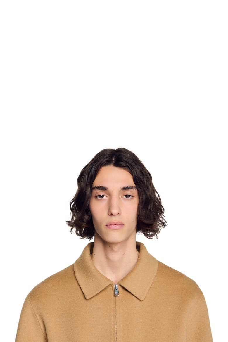 Double-faced wool zip-up jacket, Alternate, color, Camel