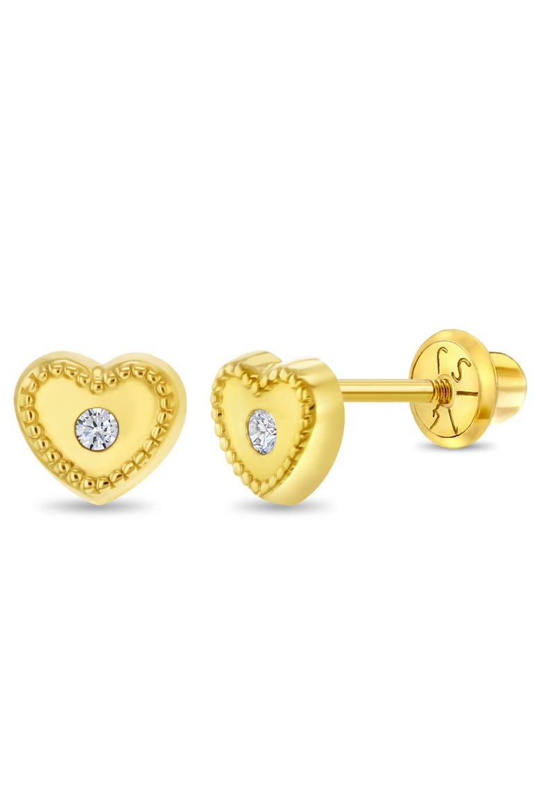 14k Centered Bezel Heart Earrings, Main, color, Gold