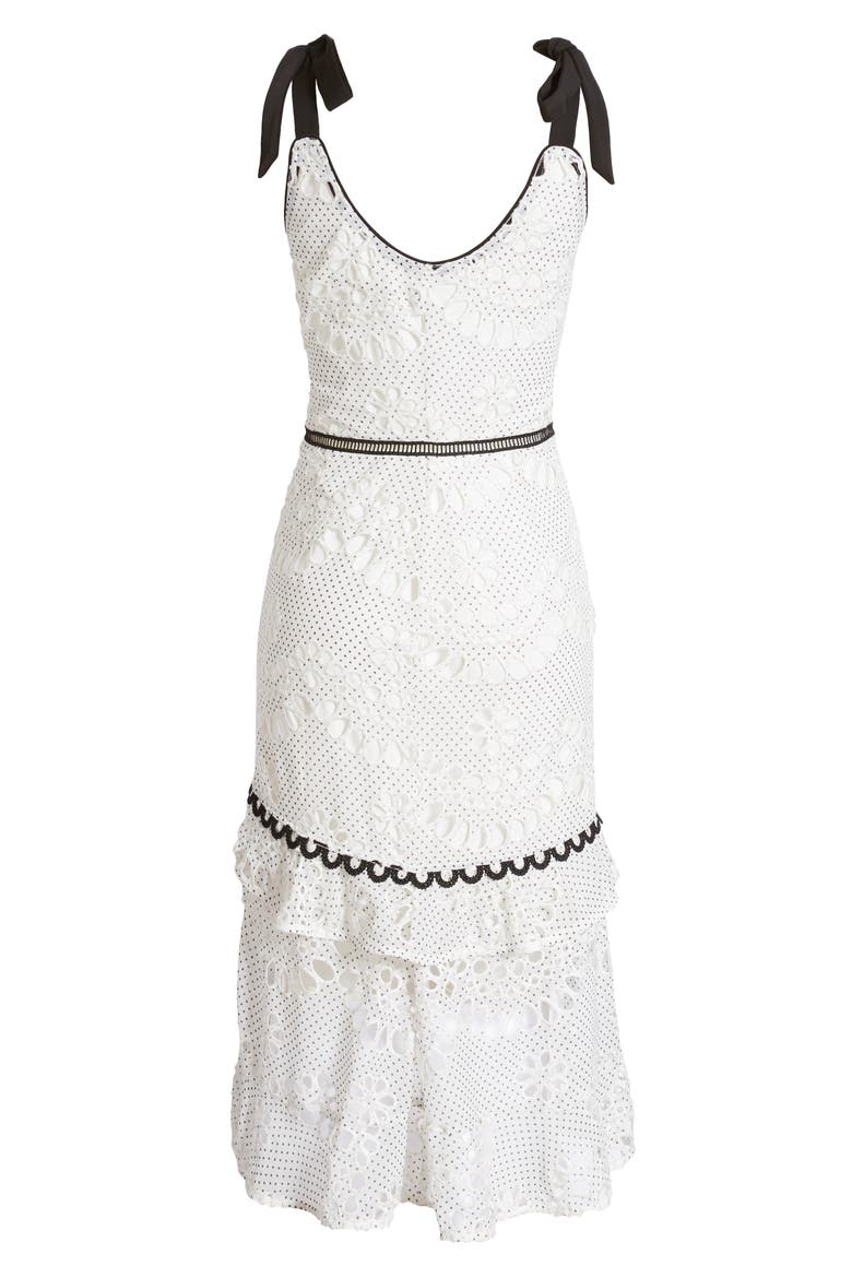 May Embroidered Midi Sundress, Alternate, color, WHITE-BLACK