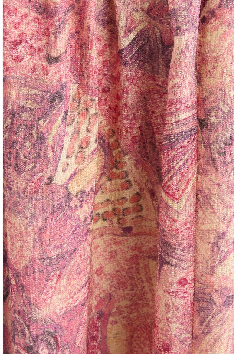 Cleane Print Smocked Strapless Silk Midi Dress, Alternate, color, PINK