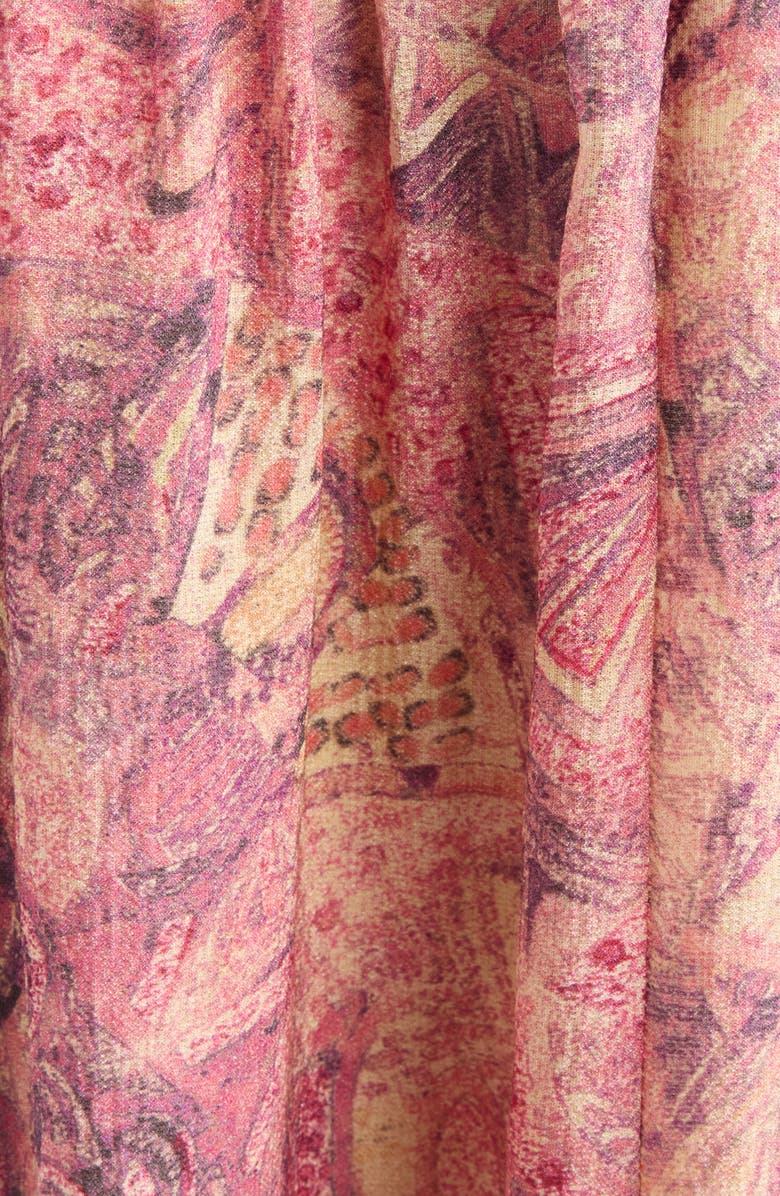 Isabel Marant Cleane Print Smocked Strapless Silk Midi Dress, Alternate, color, Pink