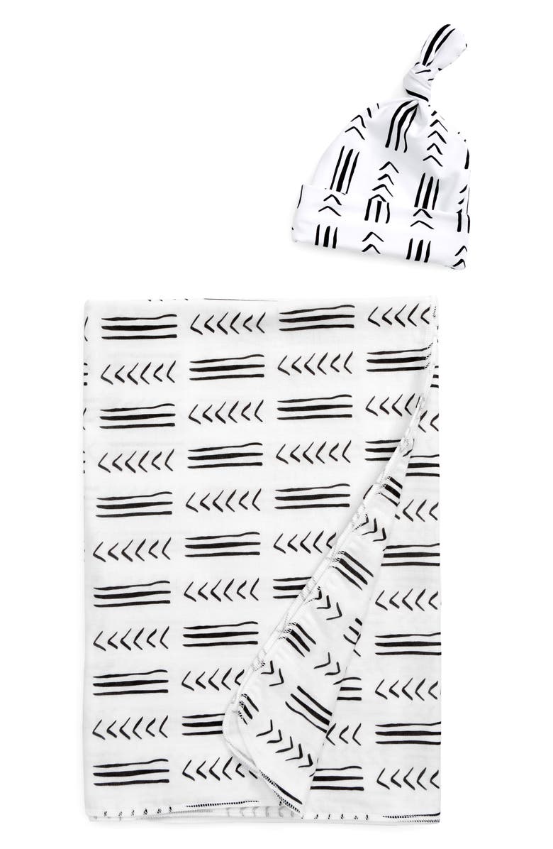 STINA AND MAE Mudcloth Snuggle Me Home Baby Hat & Blanket Gift Set, Main, color,