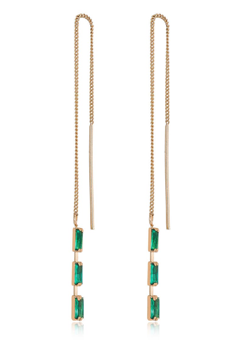 Cubic Zirconia Baguette Threader Earrings, Alternate, color, GREEN