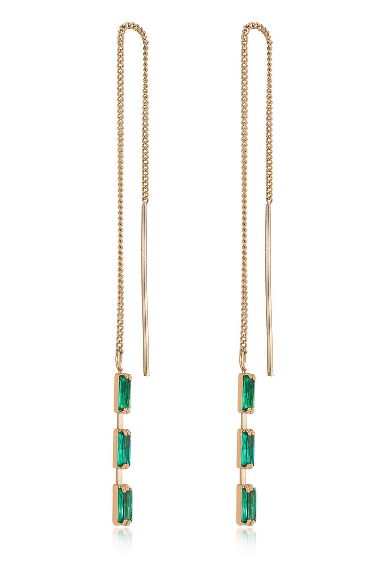 Ettika Cubic Zirconia Baguette Threader Earrings, Alternate, color, Green