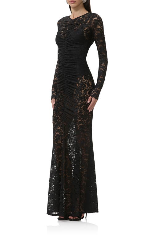 Afrm Jenima Long Sleeve Lace Mermaid Gown In Black