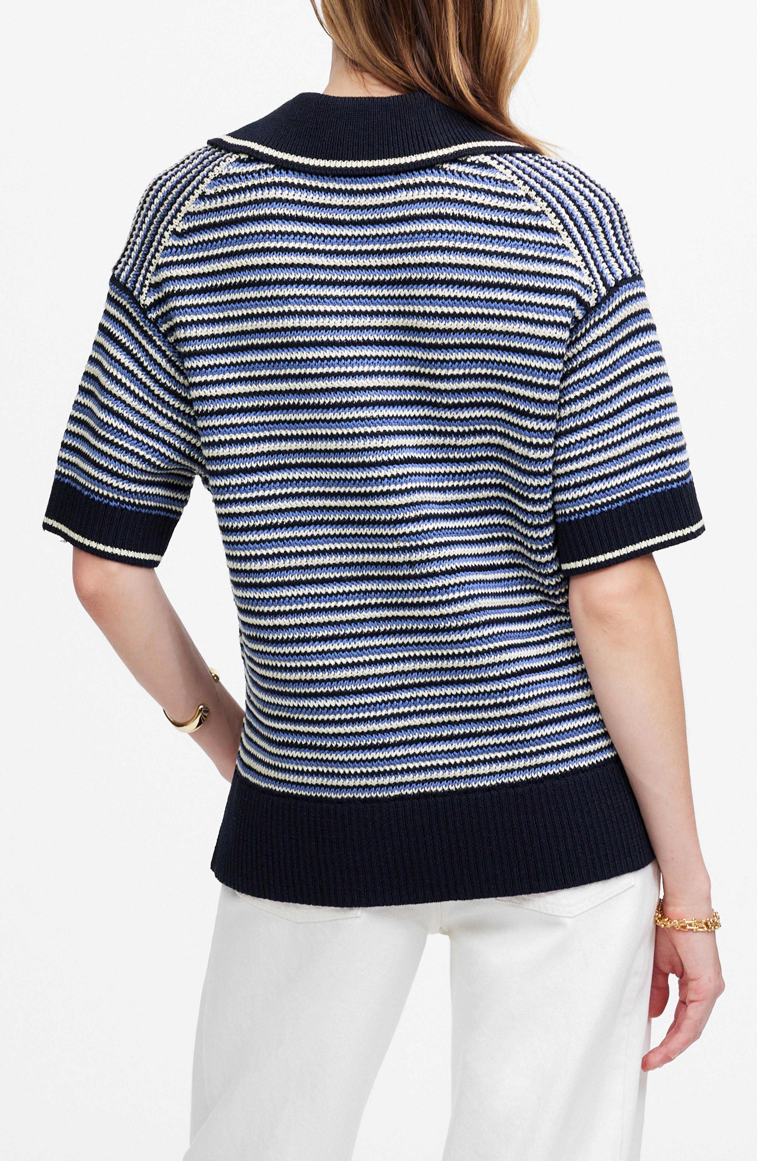 Stripe Johnny Collar Sweater T-Shirt - image 2