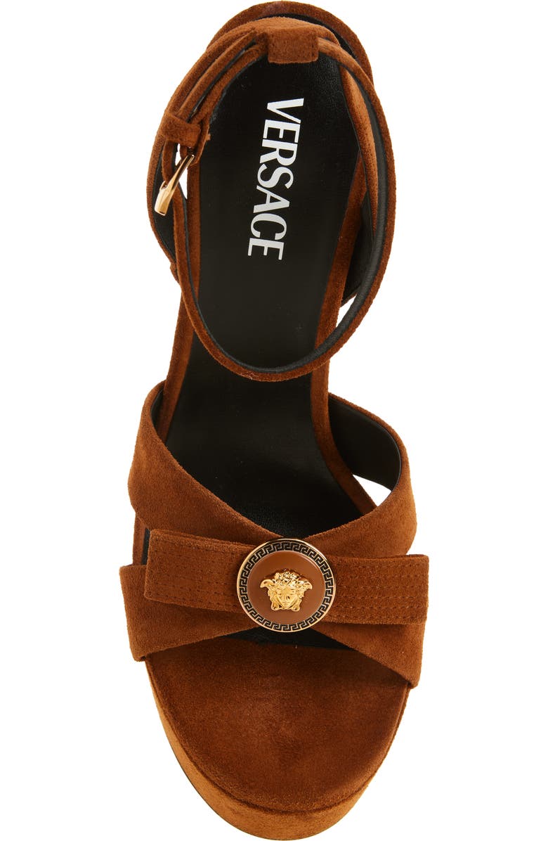 Versace Gianni Ribbon Suede Platform Sandal, Alternate, color, Spice Brown-Versace Gold