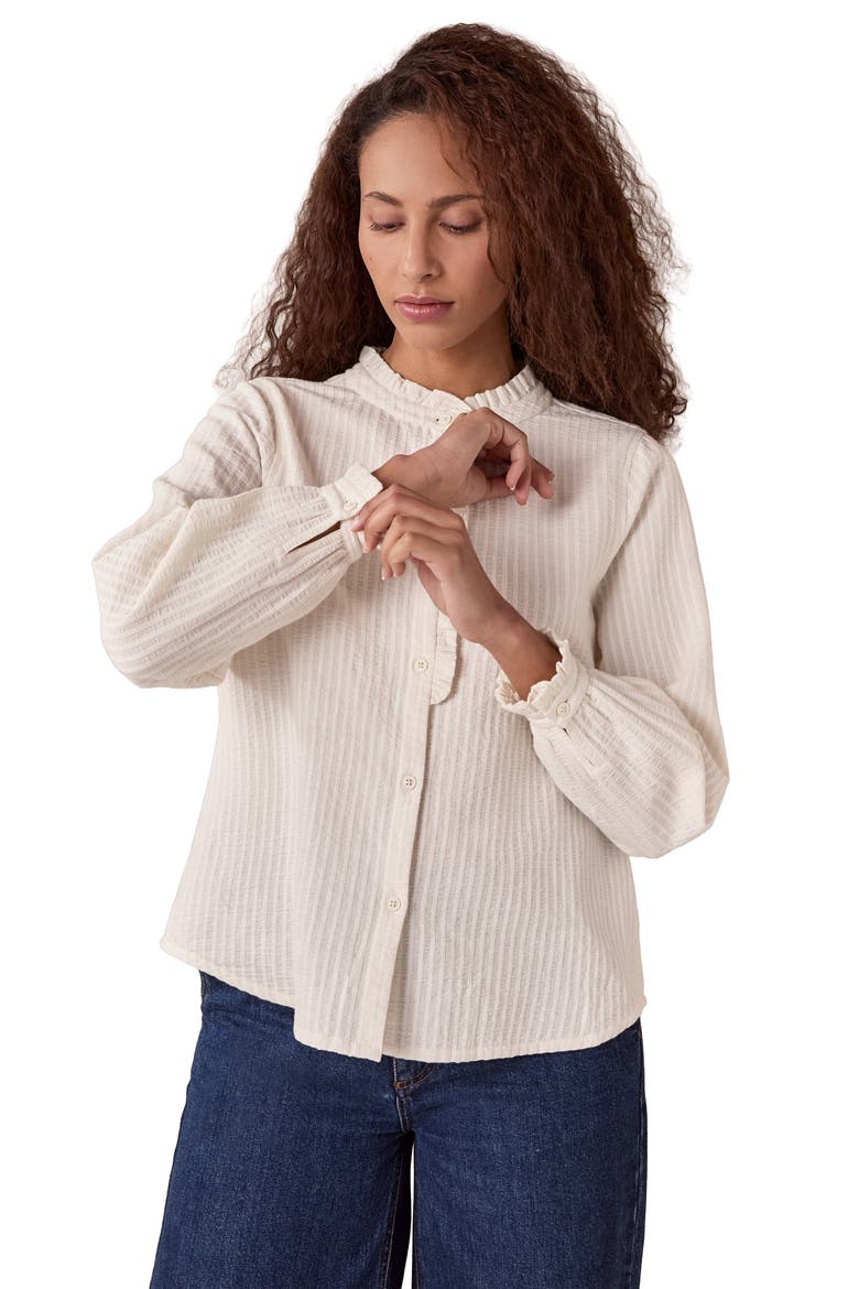 Textured Cotton Shirt With Frill Collar, Main, color, Chalk