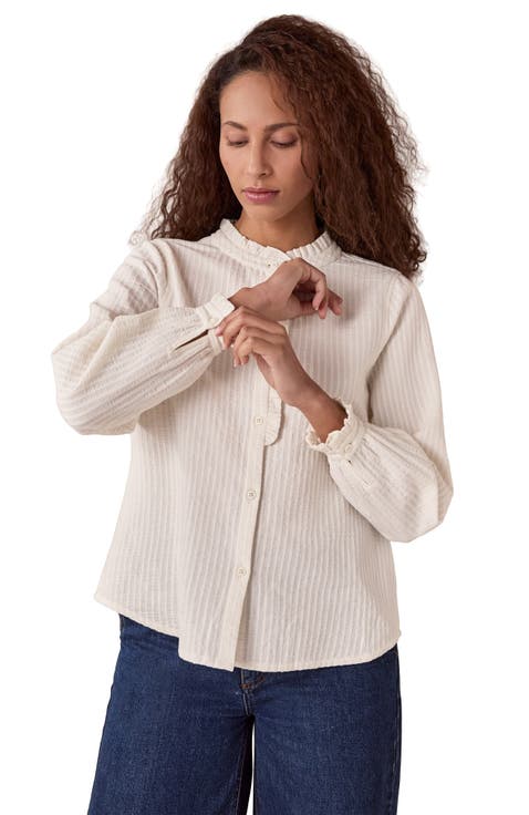 Textured Cotton Shirt With Frill Collar