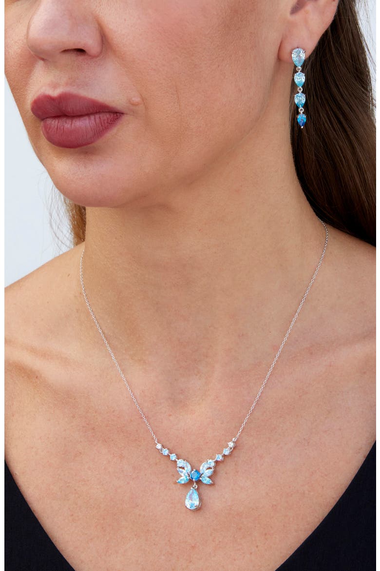 Lab Grown Sapphire Bow Pendant Necklace, Alternate, color, BLUE