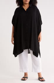 BOHO ME Button Front Sharkbite Hem Cover-Up Tunic