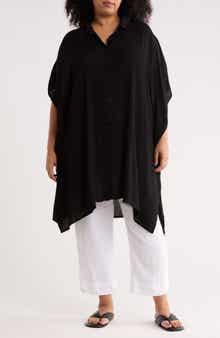 Button Front Sharkbite Hem Cover-Up Tunic