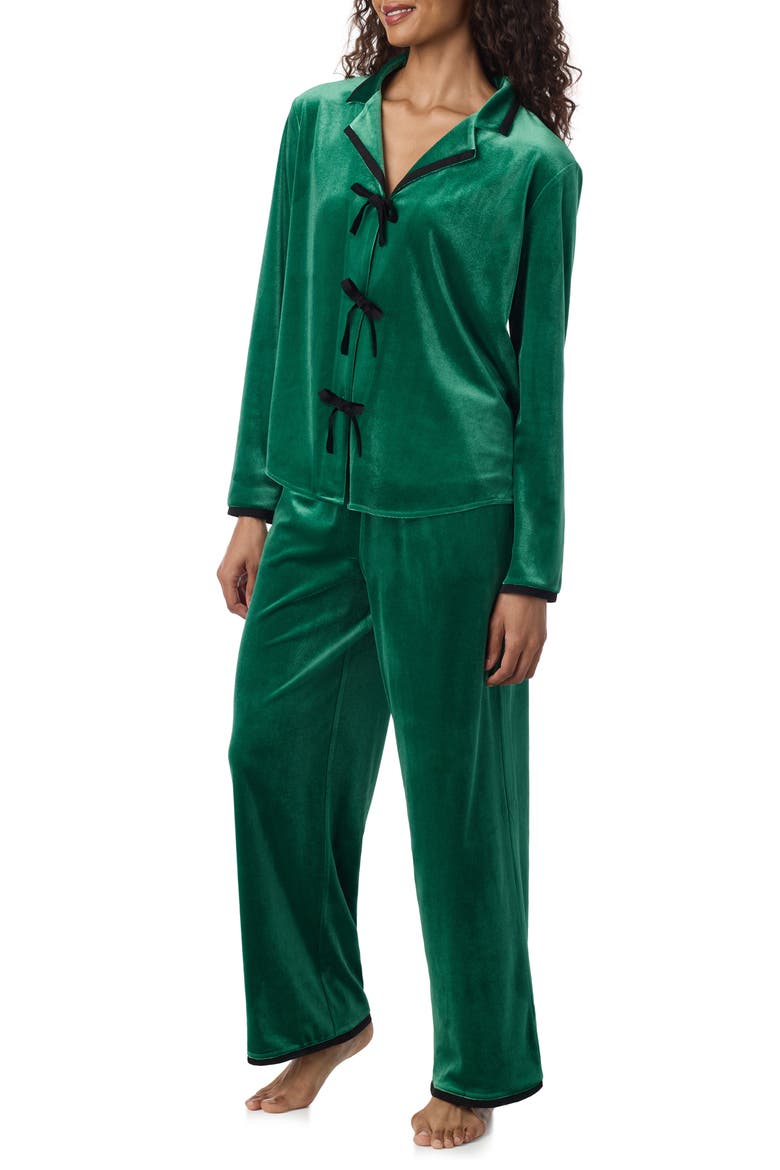 Long Sleeve Notch Collar Pajamas, Alternate, color, EVERGRN