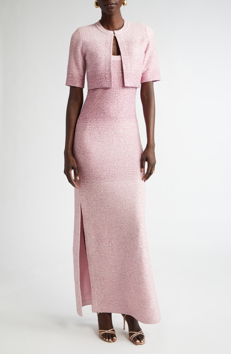 ST. JOHN Dégradé Sequin Stripe Crop Cardigan, Alternate, color, Camellia