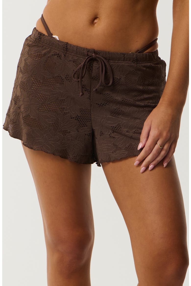 Praia Broderie Cover-Up Shorts, Alternate, color, BROWN