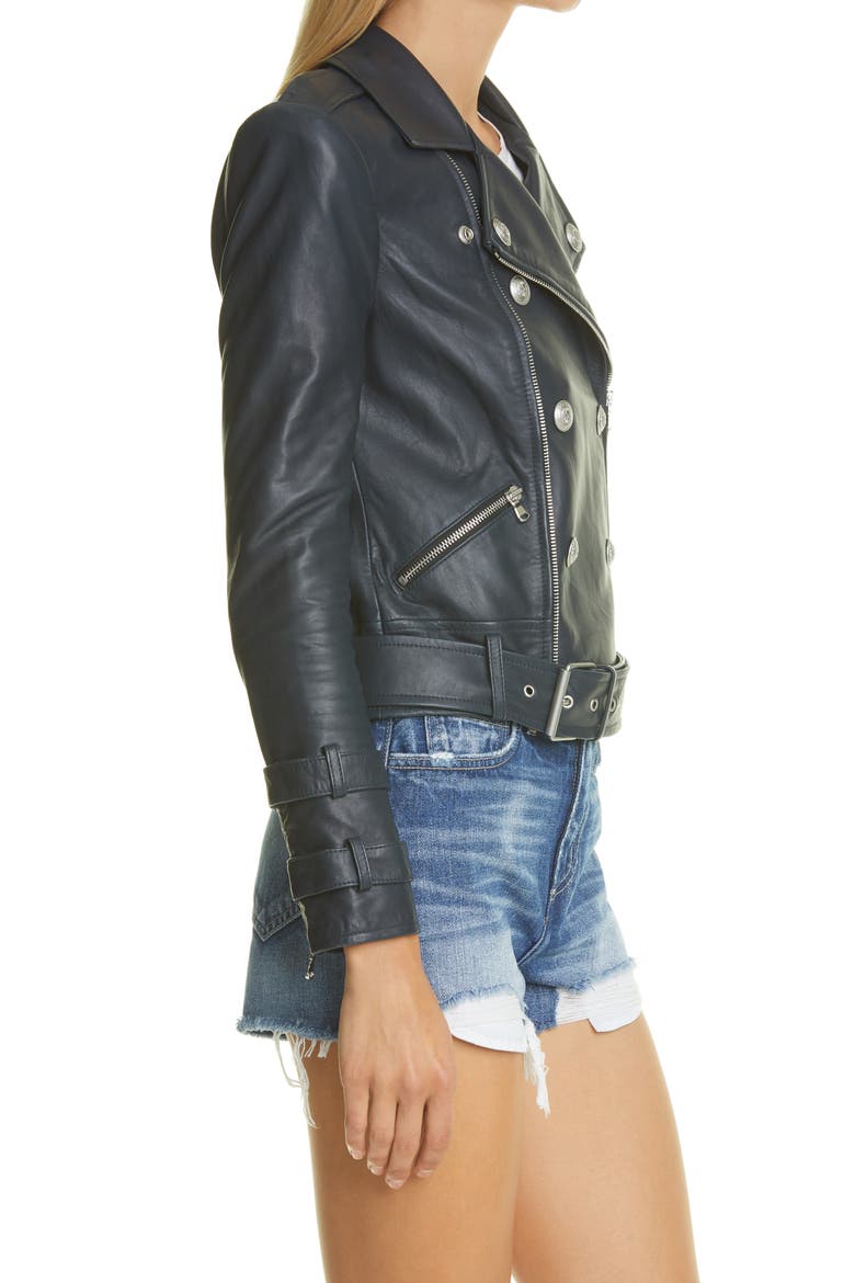 Billie Belted Leather Moto Jacket, Alternate, color, MIDNIGHT