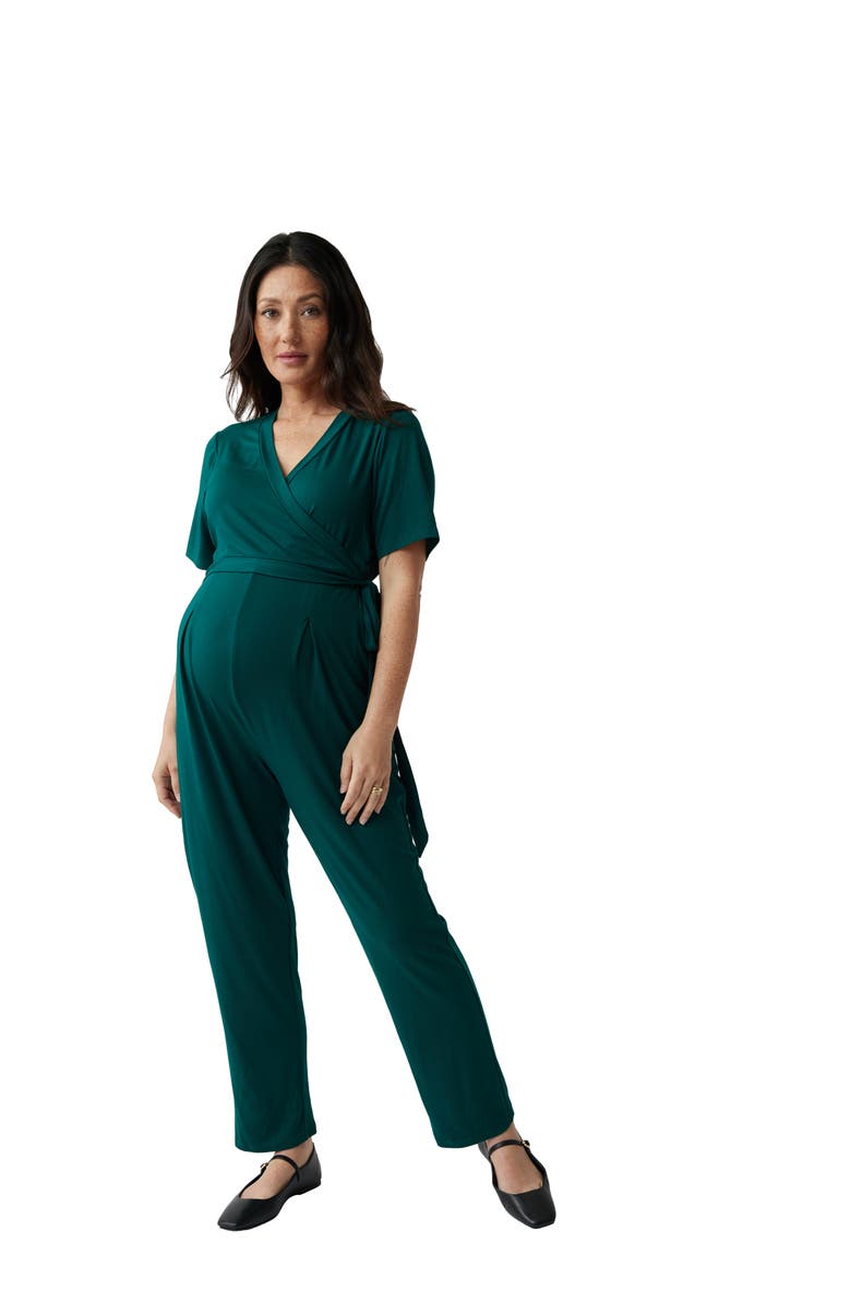 Ingrid & Isabel Maternity Everywear Short Sleeve Jumpsuit, Alternate, color, Botanical Green