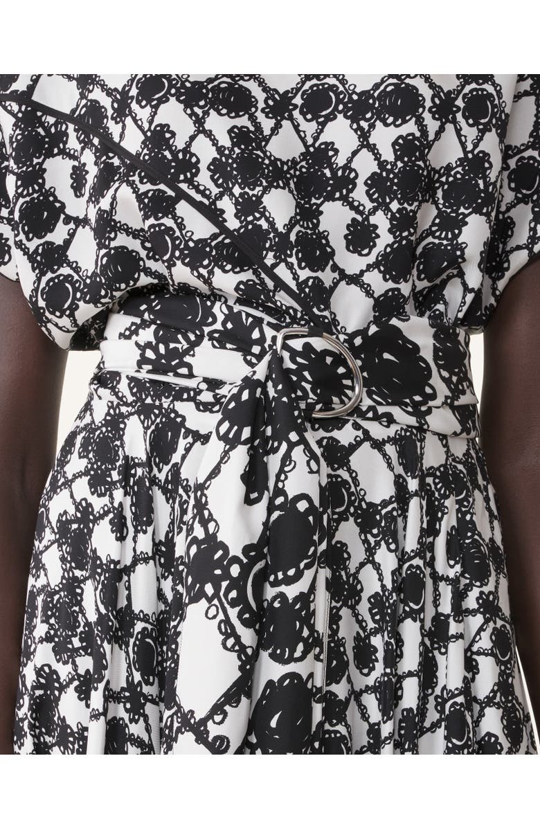 Lanvin Printed Silk Draped Dress, Alternate, color, White/Black