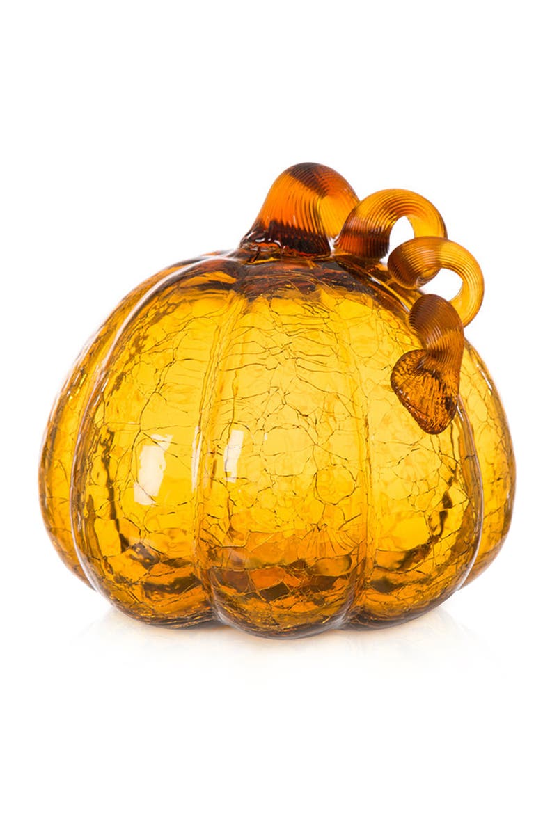 7.75"D Amber Crackle Glass Pumpkin, Main, color, Orange