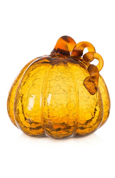 7.75"D Amber Crackle Glass Pumpkin