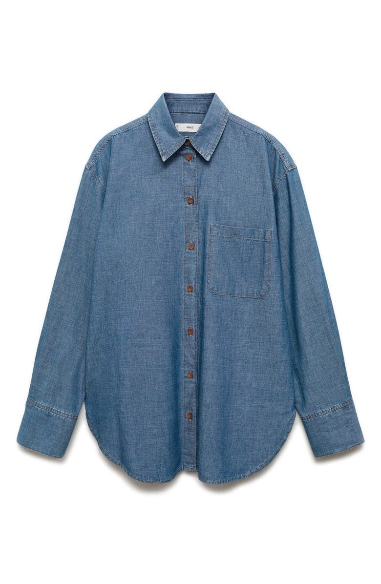 MANGO Nonstretch Denim Button-Up Shirt, Main, color, Open Blue