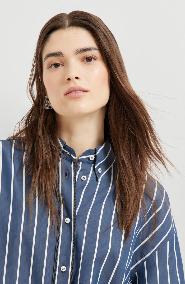 Brunello Cucinelli Striped poplin shirt, Alternate, color, Blue