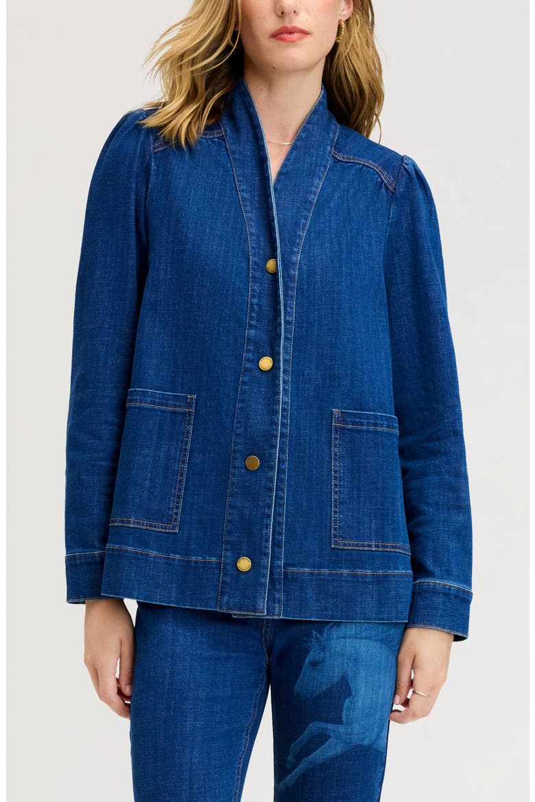 Puff Shoulder Denim Jacket, Main, color, APPALOOSA WASH