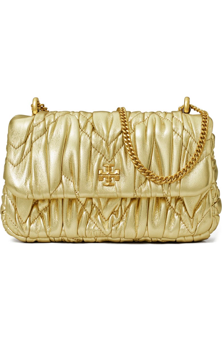 Tory Burch Mini Kira Metallic Ruched Convertible Leather Crossbody Bag, Main, color,