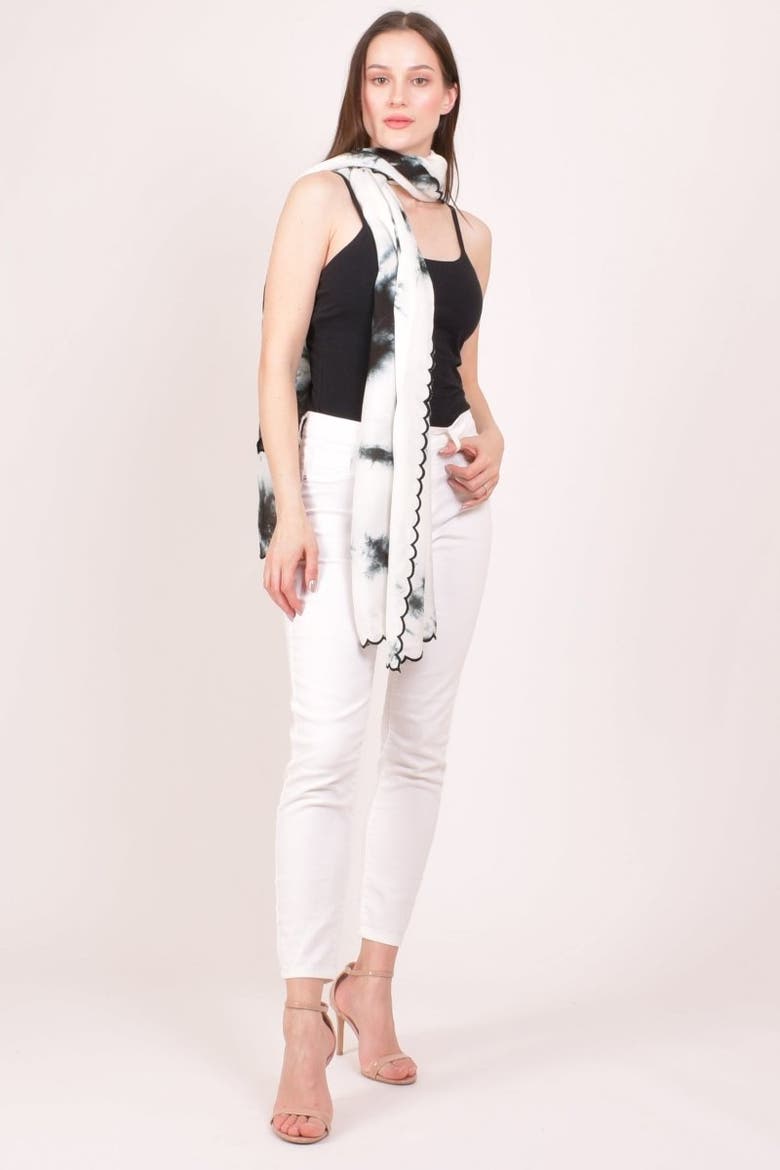 Tie-Dye Monochrome Cutwork Border Stole Scarf, Alternate, color, Monochrome