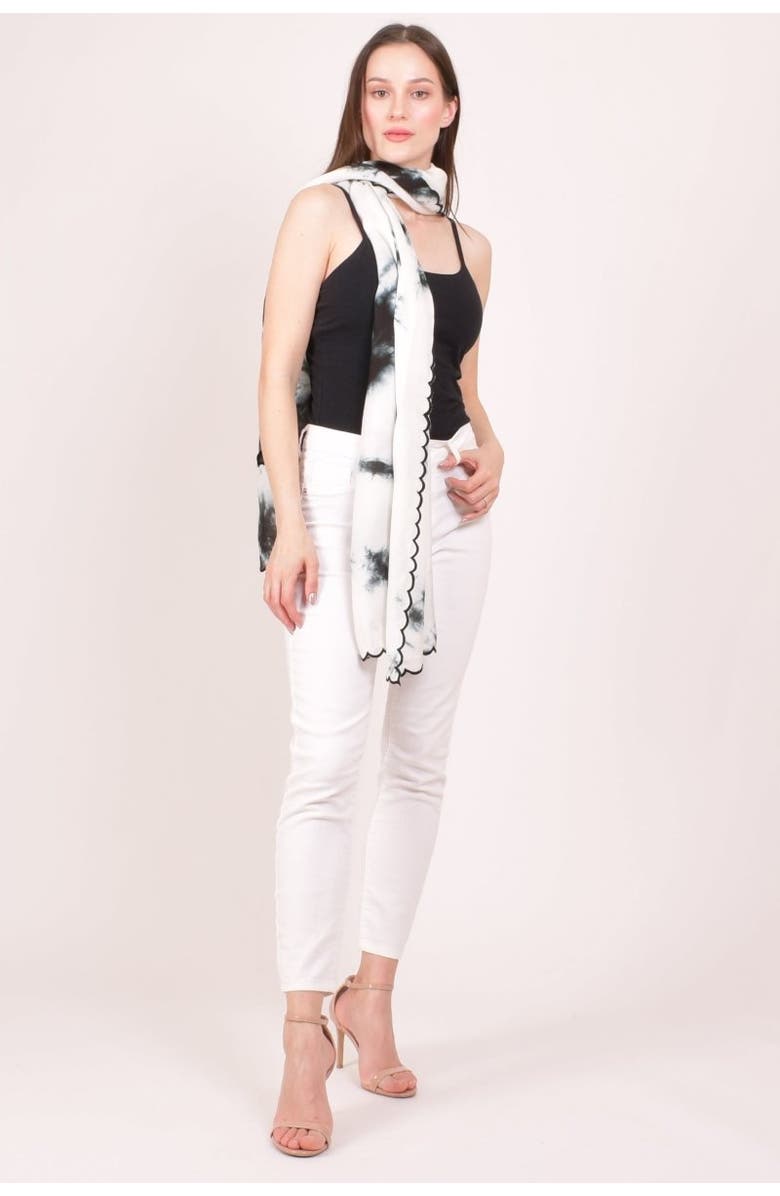 RAAS Tie-Dye Monochrome Cutwork Border Stole Scarf, Alternate, color, Monochrome