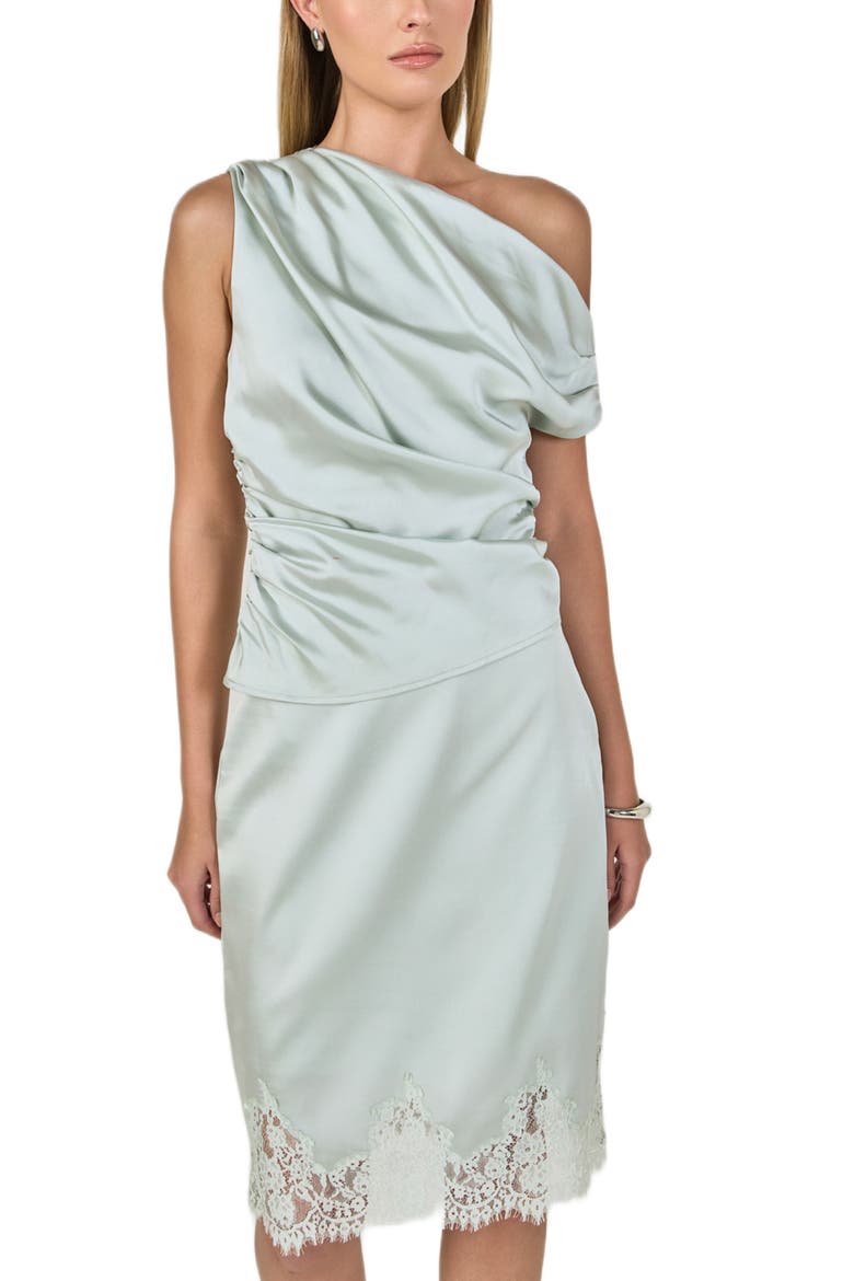 Lace Trim Satin Skirt, Alternate, color, SAGE